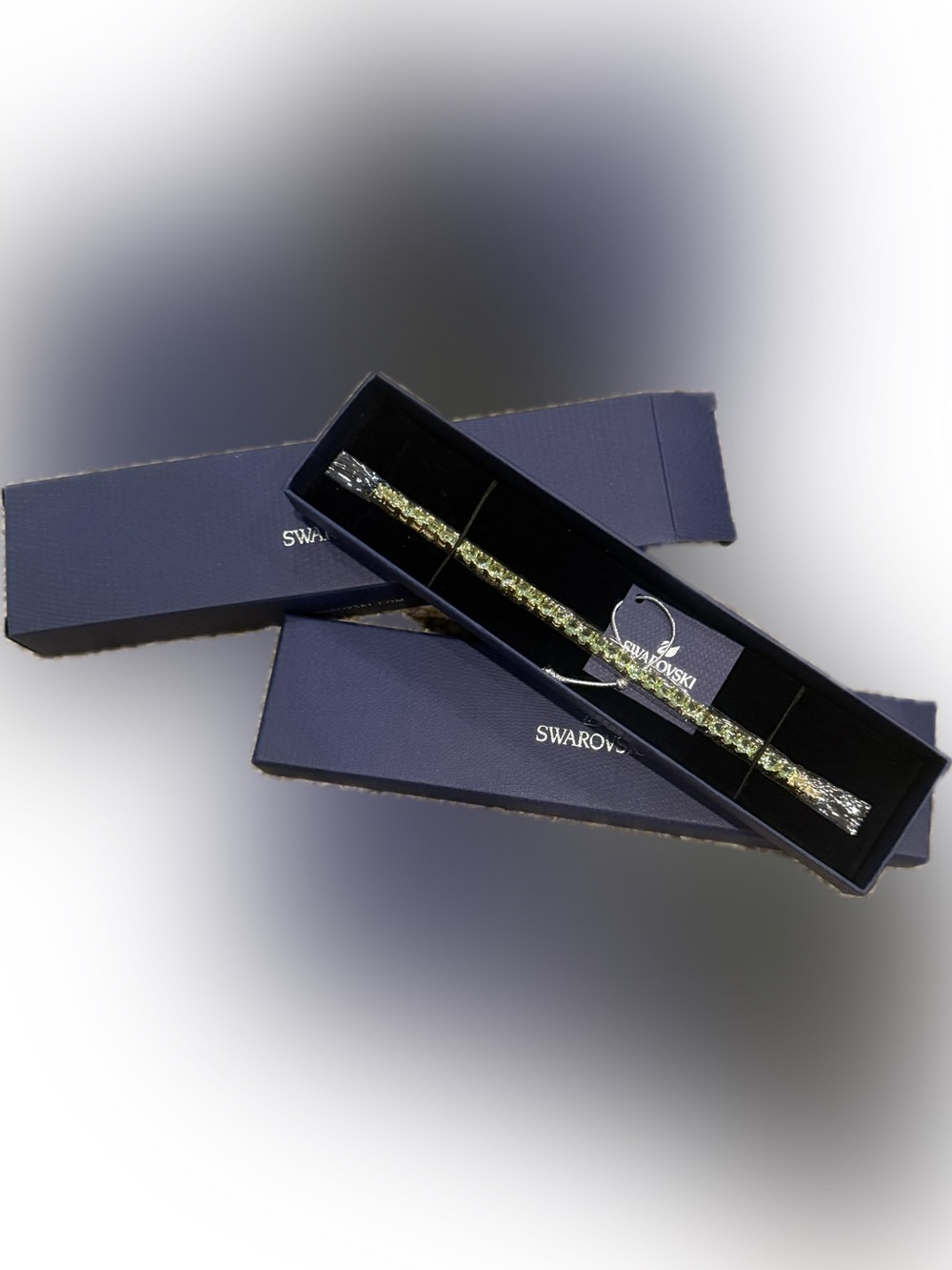Swarovski Gold-Tone Green Crystal Tennis Bracelet NIB Retail:$269 - Picture 3 of 8